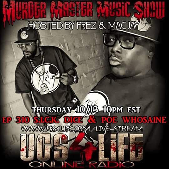 sinixta87's tweet photo. DICE AND  POE WHOSAINE on Murder Master Music Show 
october 13 
At 10 PM EST 
online on https://t.co/RiZCtfUsAg https://t.co/dfT28q5zVU