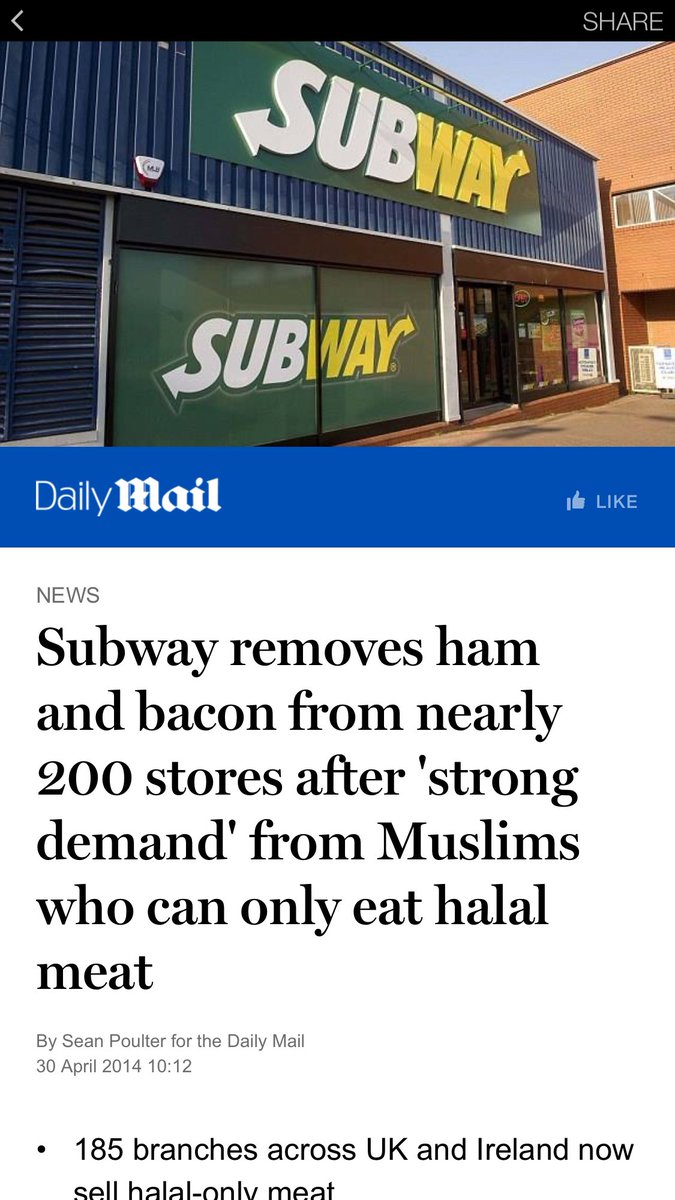 daz2864's tweet photo. Boycott #subway we demand sausage and bacon in Muslim countries and don't get it? Why do Muslim get what they want in #Our Great Britain https://t.co/6NgQx7jzrP