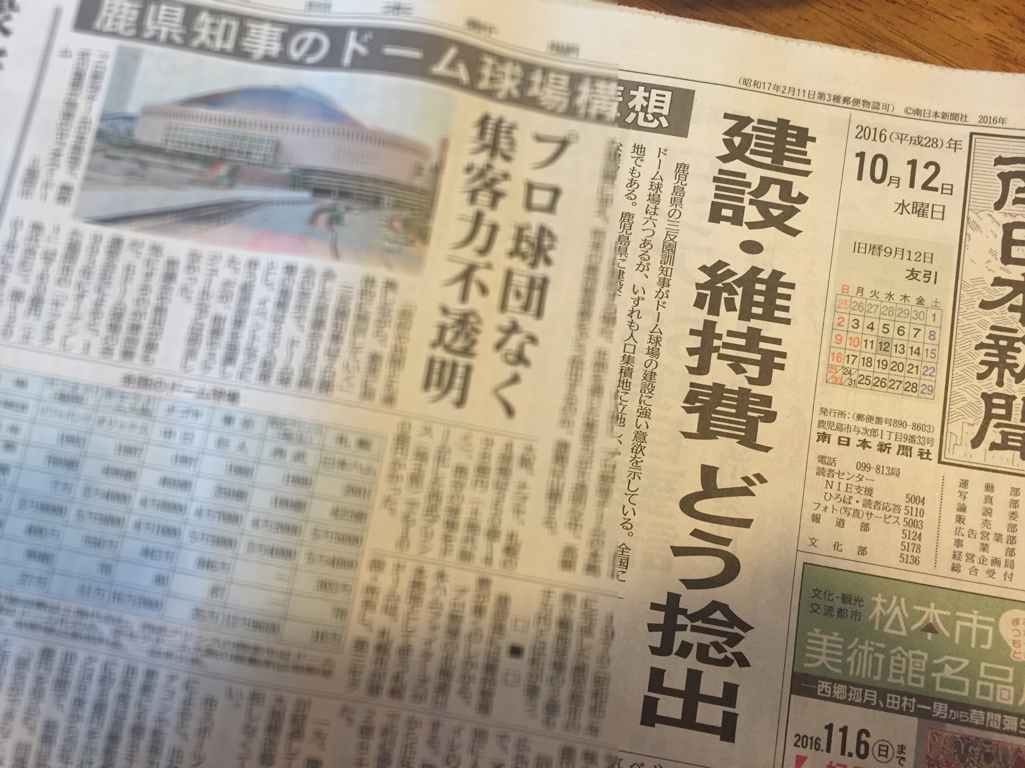 いさ ユナサポさーん 今日の南日本新聞さんの一面は読んどいた方が良いですよ 今週のホーム戦からスタジアム建設の署名活動がスタートするのに合わせて タイムリーでありがたい内容です ᒡ و 鹿児島ユナイテッドfc 鹿児島に新スタジアムを J3