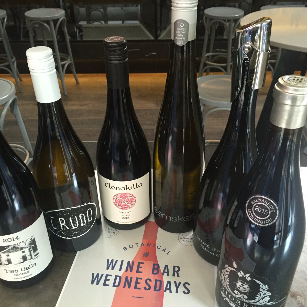 petemarr's tweet photo. Awesome lineup for #winebarwednesday tonight @TheBotanical #clonakilla #heemskerk #lukelambert #twocells #riorret https://t.co/xkWHklDr9N