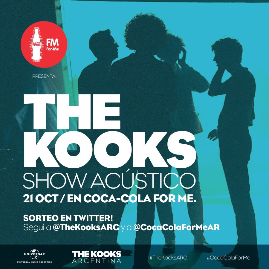 TheKooksARG's tweet photo. 📢 Hay más entradas para el acústico de The Kooks! Mañana 21hs sorteamos 2 en Twitter! Vayan siguiendo a @CocaColaForMeAR y a @TheKooksARG https://t.co/swMiJjvGLP
