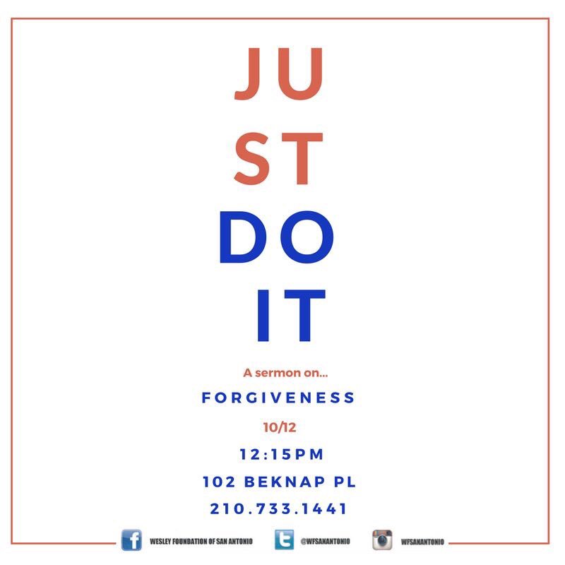 wfsanantonio's tweet photo. @SAC_PR:
Join us for worship as we continue "Just Do It". What is it that keeps us from Forgiveness?
#JUSTDOIT #UMSM #SAC https://t.co/sXZgBxLqQM