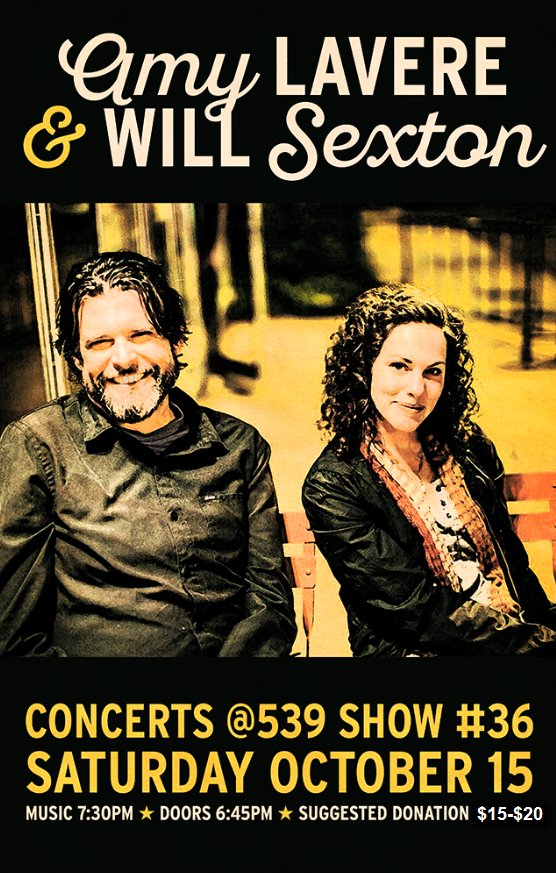 Saturday 10-15-16 join us for <a href="/amylavere/">Amy LaVere</a> and Will Sexton at <a href="/ConcertsAt539/">Concerts@539</a>

PM me for deets