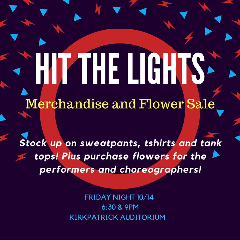 SAM_OCU's tweet image. Merchandise and flower sale for "Hit the Lights" the student choreography show. Friday 10/14 at 6:30pm and 9:00pm.