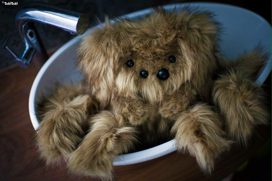 More spiders in my sink-Big Hairy Henrietta! #fiberart #softsculpture #spider #jumpingspider #spiderplush #plush #handmade