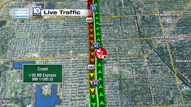 Crash on I-95 NB Express at NW 119th St #traffic #miami https://t.co/bqBcObU1Xz
