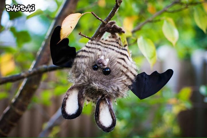 A woodland bat just hanging around #batplush #plush #fiberart #softsculpture #halloween #handmade #batty #bat