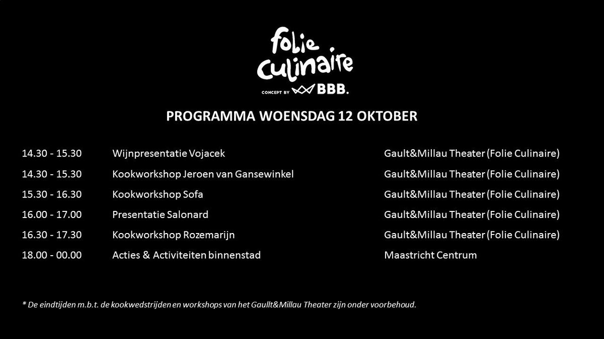 Kookdemonstraties, Gault Millau, topchefs. Beleef het allemaal tijdens de finale dag van Folie Culinaire 2016. #gastronomy #culinair #vin