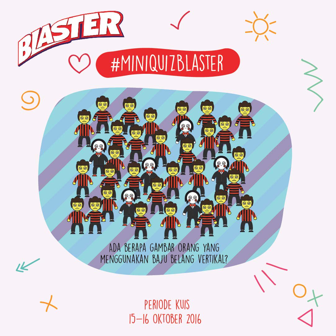 Blasterholic's tweet photo. Yuk ikutan #MiniQuizBlaster periode 15 - 16 Oktober 2016. Ada berapa gambar orang yang menggunakan baju belang vertikal? https://t.co/F3pFCspEUa