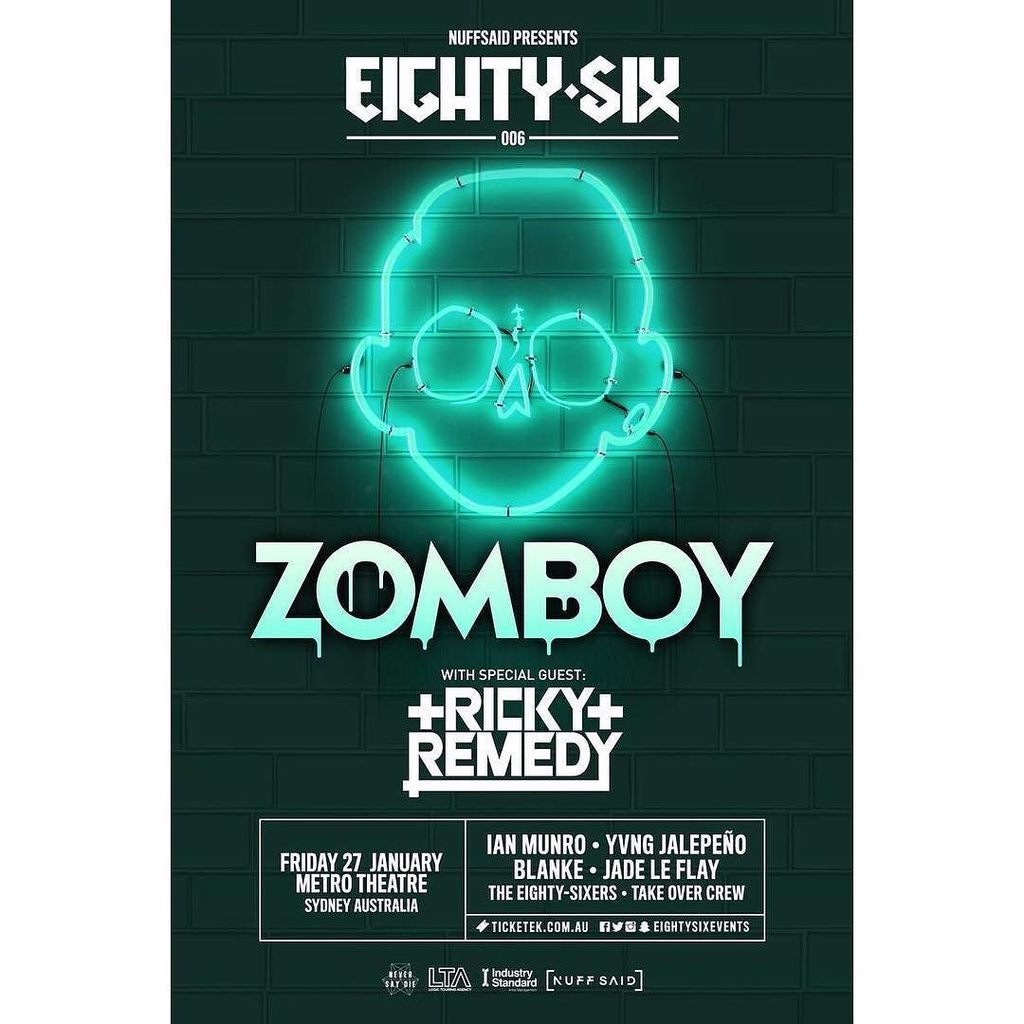 eightysixevents's tweet photo. Eighty-Six 006 ft. @zomboy &amp; @rickyremedy. Tickets on sale tomorrow morning, 10am via Ticketek! https://t.co/LRD1YxPZei