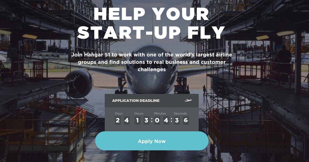 TechNation's tweet photo. Startups! Apply to #Hangar51: accelerator programme from @LMarks @British_Airways! Details: https://t.co/KJatxSgfg3 https://t.co/uTHKQHSIyx