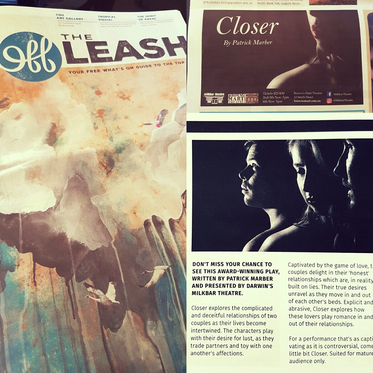 MilkbarTheatre's tweet photo. Check us out in this month's Off The Leash! #closer #brownsmart #aussietheatre #darwinfamous https://t.co/D8GwGu31P0
