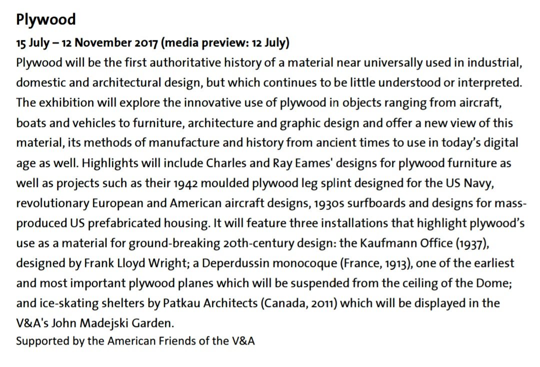 Looking forward to this show <a href="/V_and_A/">V&A</a> spent a lot of time thinking about #plywood thanks to <a href="/open_desk/">Opendesk</a> &amp; <a href="/ShopBot/">Neon Item Shop Bot</a>