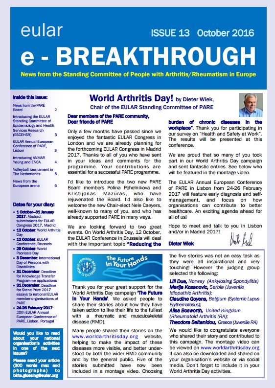 eular_org's tweet photo. Learn the latest news from EULAR PARE, e-breakthrough  is out! #EULARBrussels2016 #WADStory #worldarthritisday https://t.co/HJ3D9K1e8r https://t.co/XYbCUsXCpO