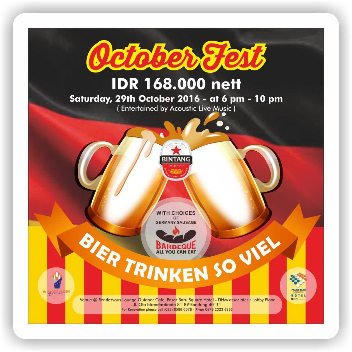 Come and Join us on Saturday 29th October 16, eat and drink all you can to celebrate October Beer Festival <a href="/PBSquareHotel/">PasarBaruSquareHotel</a> Bandung.