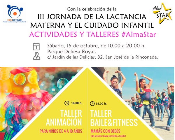AlmaStarAnima's tweet photo. ¡El próximo sábado no te quedes en casa! Talleres #AlmaStar de #AnimaciónInfantil y #Baile y Fitness. @lactarinconada. https://t.co/DY3JmGAFL8