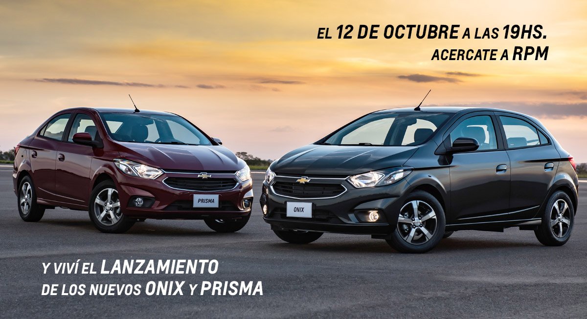 RPMChevrolet's tweet photo. No te pierdas el lanzamiento de los nuevos Chevrolet ONIX y PRISMA! 
Te esperamos hoy a las 19hs.! https://t.co/6o09ESQDlJ