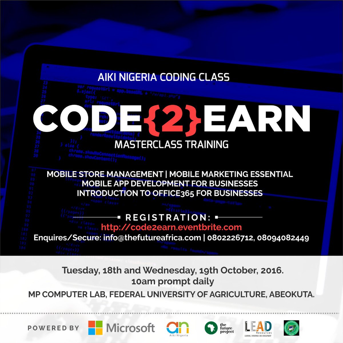 TFAAfrica's tweet image. Register now for #code2earn #Uyo #Abeokuta