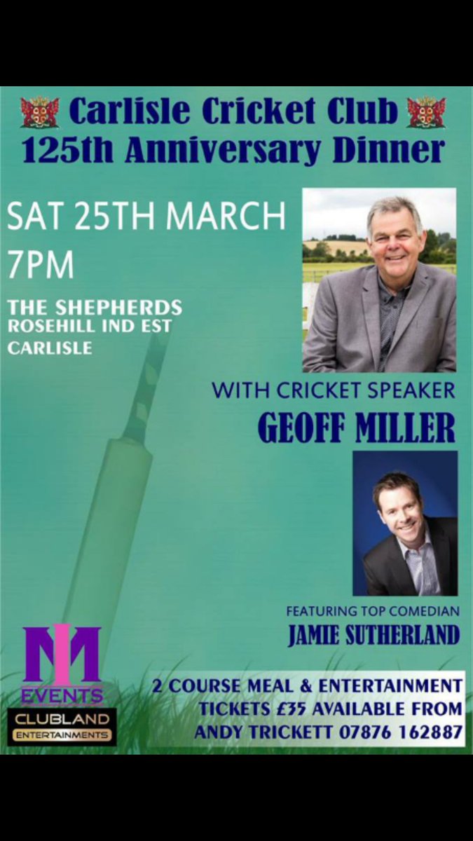 To celebrate 125 years of Carlisle CC at Edenside we are hosting a evening for all cricket fans. Get yourself along for a great evening.