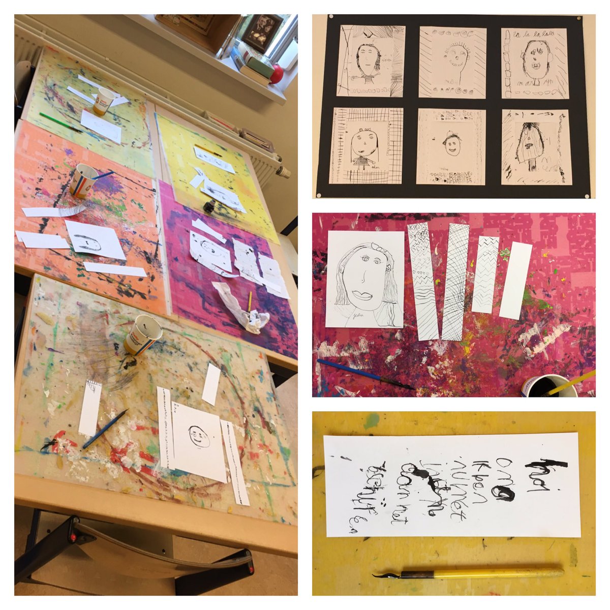 0Manday0's tweet photo. Vandaag tijdens thema getekend met een kroontjespen en oost Indische inkt! #groep4 #vooraltijdjong #kbw #portret #patroon https://t.co/bymHIFd1Vg