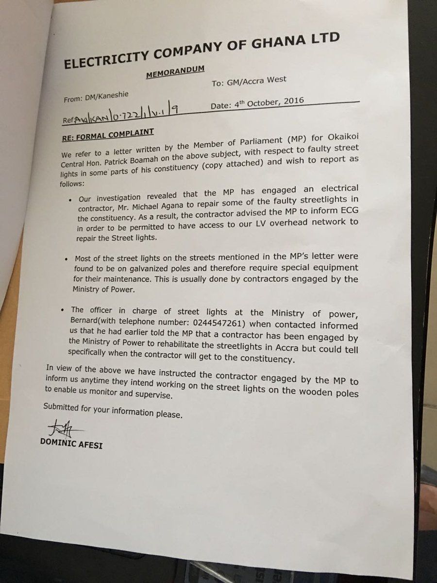 pyboamah's tweet photo. After several reports, plans are underway to fix the faulty streetlights in parts of Okaikoi Central constituency, the ECG has assured us. https://t.co/QZv8t2KVl6