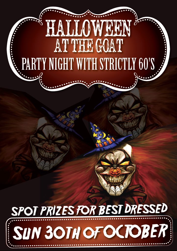 TheGoatBar1's tweet photo. Join Us At The Goat This Halloween Bank Holiday Weekend...
Live Music With Strictly 60's 💃🍸🎶
#strictly60's #livemusic #halloween https://t.co/rX3tkfKKD9