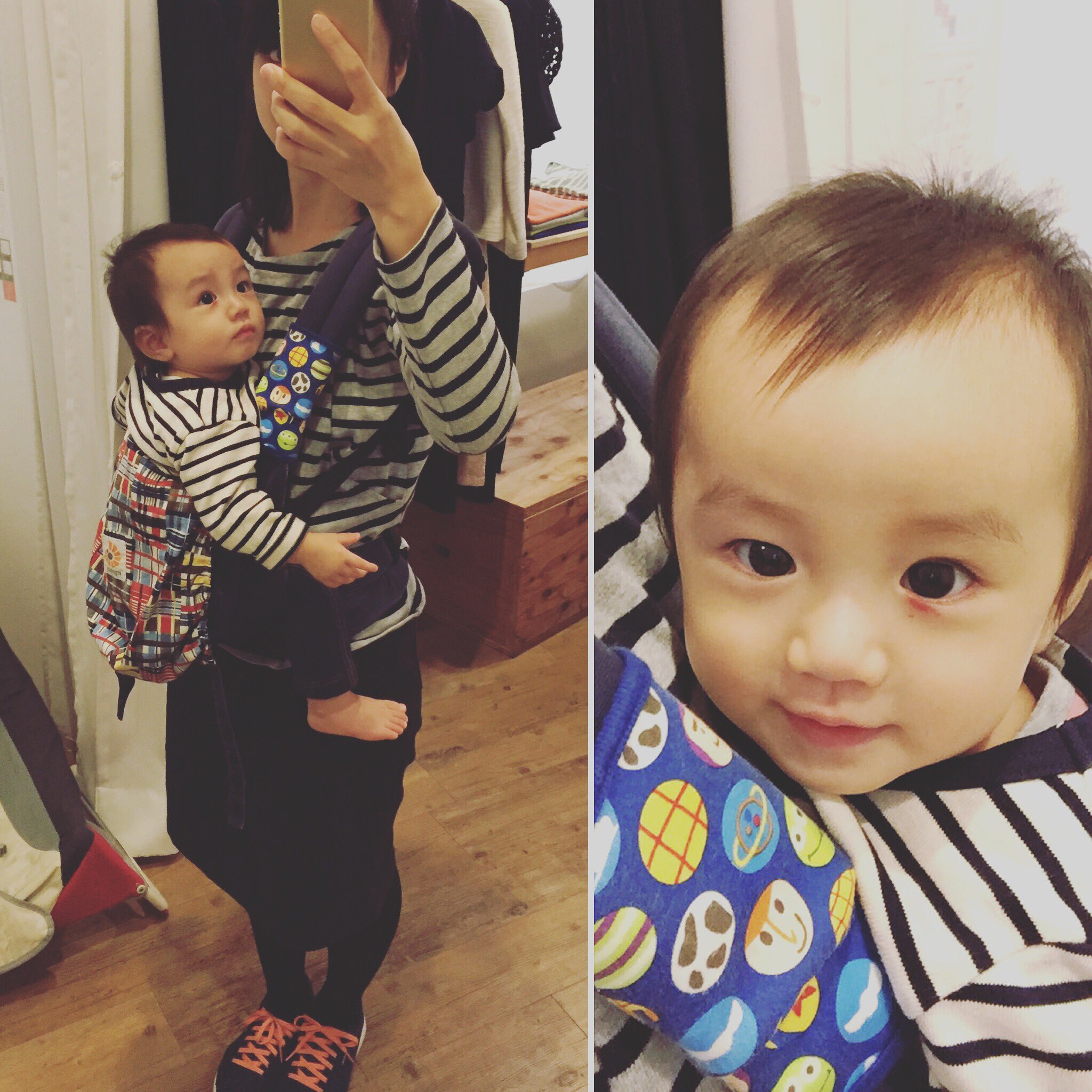 モーハウスつくばショップ バスクボーダー 親子でボーダー 念願だったリンクコーデ 授乳服でもできます モーハウス Mohouse 親子でお揃い ボーダー リンクコーデ 授乳服 Nursingwear ママと娘 働くママ Workingmom 生後9ヶ月 女の子