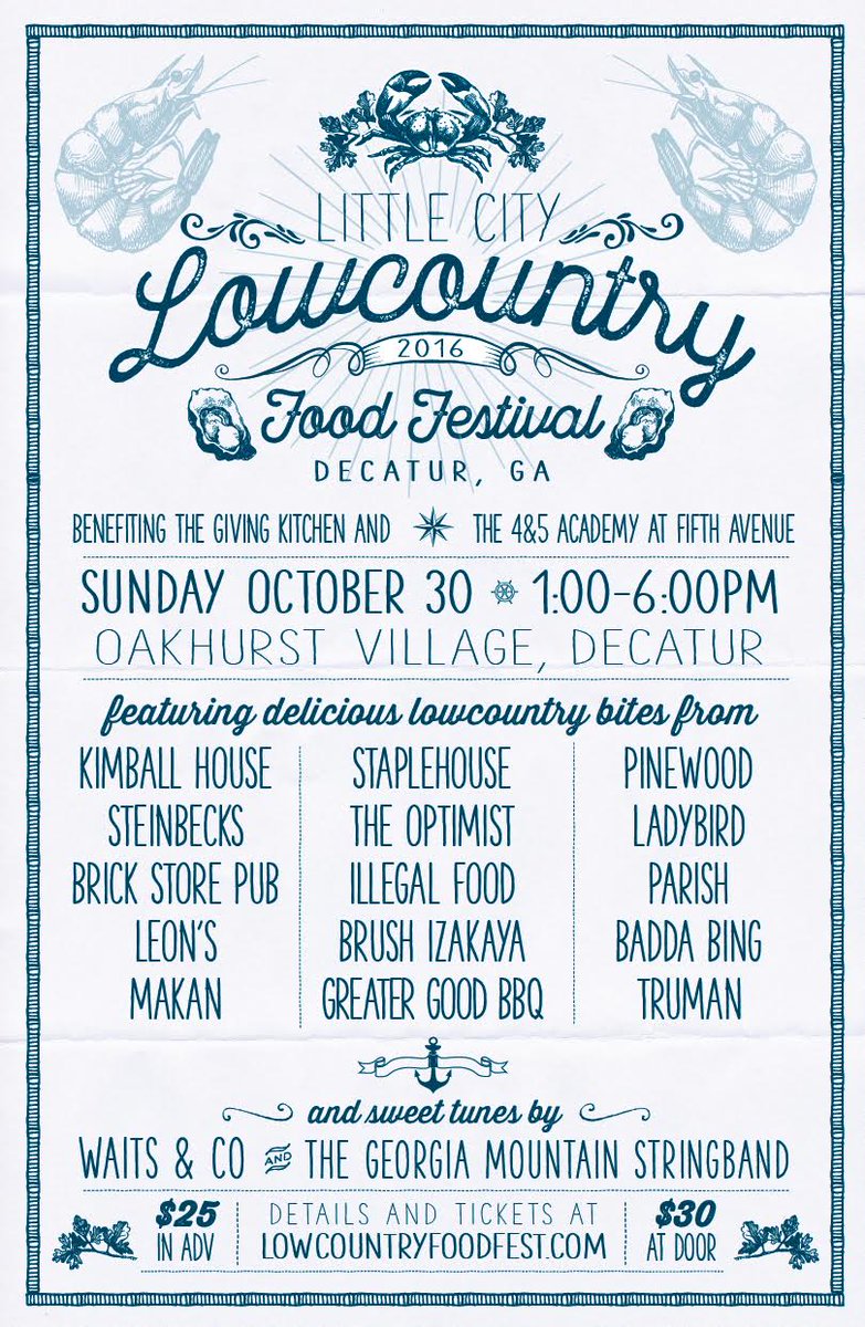 14 local chefs (plus bartenders, bands &amp; more) at this amazing-looking <a href="/Oakhurst_GA/">Oakhurst_GA</a> food festival on Sun. Oct 30: lowcountryfoodfest.com