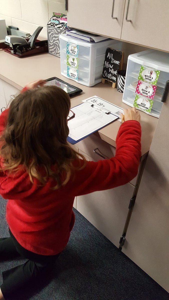JennieDickel's tweet photo. Students using QR Codes to check our work in subtraction, while doing rotating stations. #esmsbestyearever https://t.co/KWMRN991n5
