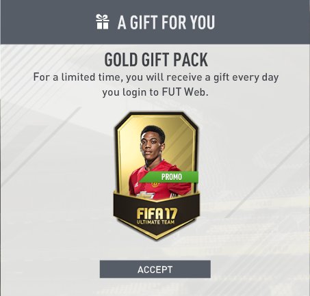 Dexerto FC 24 on X: FIFA 17 Web App / Companion App Daily Gifts are still  running! What did you get? Gold Gift Pack for us.  # FUT #WebApp  / X