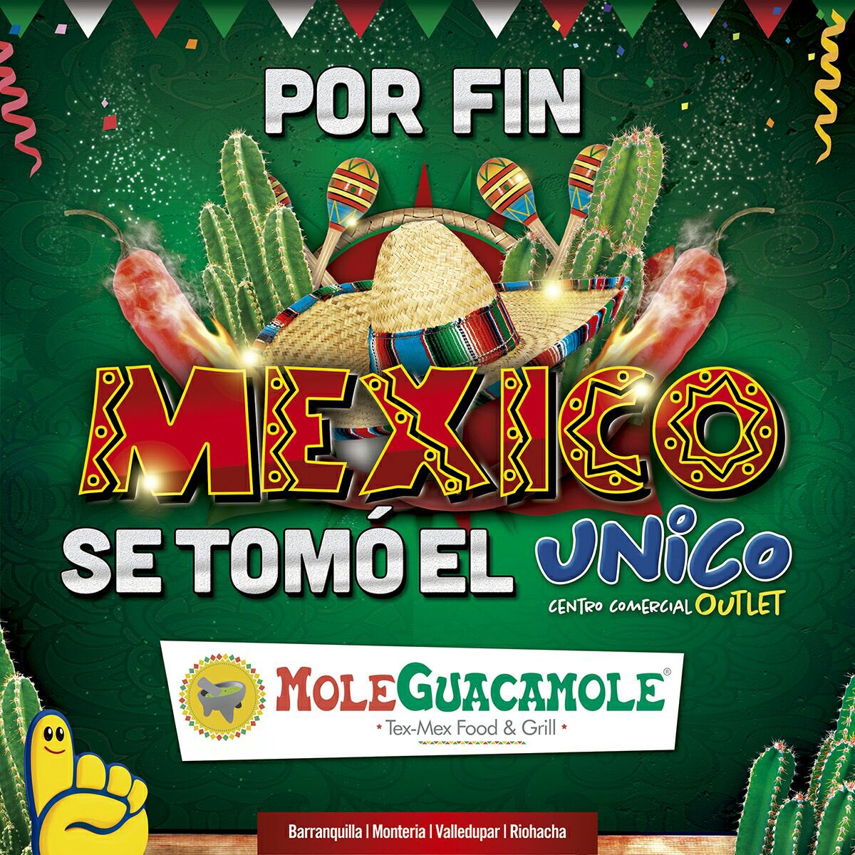 MoleGuacamoleCo's tweet photo. Llegamos al @unicooutlet Hoy gran lanzamiento !! Estamos felices por iniciar una nueva historia #molera! #MoleGuacamole 🇲🇽🌮🌯@ccomercialunico https://t.co/Wuhgjwn8BT