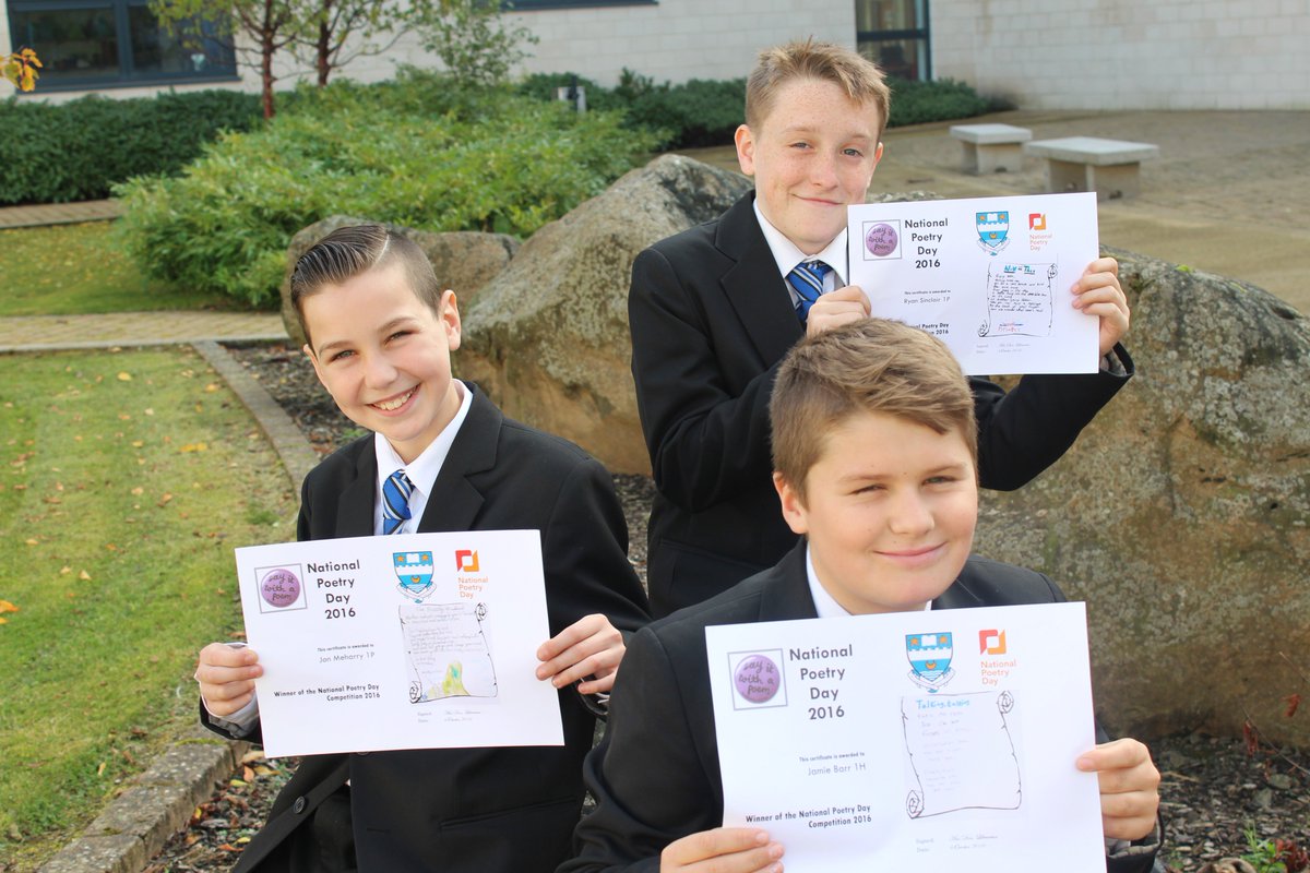 KHSLiteracy's tweet photo. Congratulations to Ryan Sinclair, Jamie Barr, Jon Meharry and Leah Loudon - winners of the S1 National Poetry Day Competition. https://t.co/6e9bqliY5U