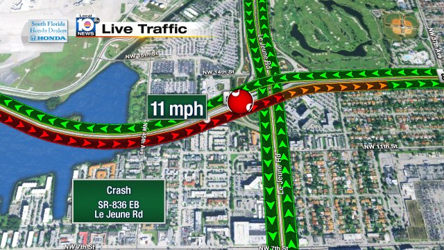 Crash on SR-836 EB at Le Jeune Rd #traffic https://t.co/iZBiJ6ArXU