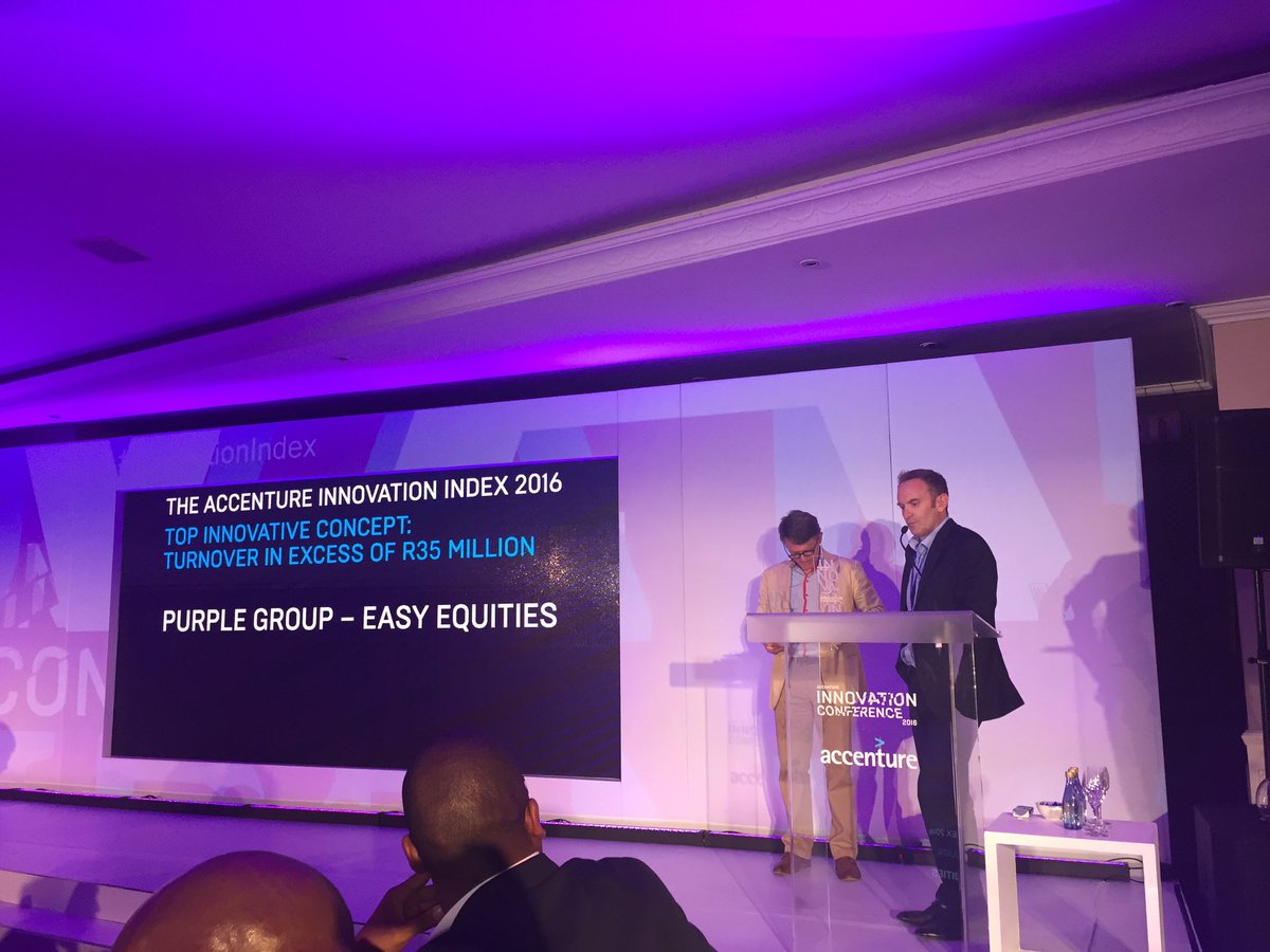 iamsamkemhlongo's tweet image. Top innovative concept: Turnover &amp;gt;R35m winner: Purple Group - Easy Equities @AccentureSA  #innovationindex #AIC2016