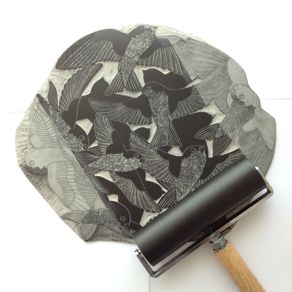 Inking up the house martins Lino #inktober @EASTENDPRINTS