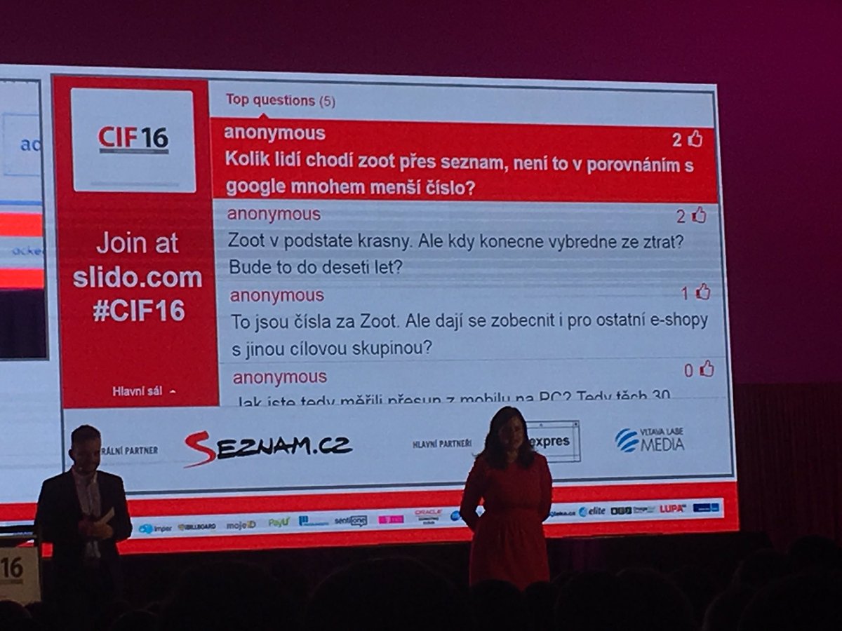 MartinRoman9's tweet photo. Typický zákazník @zoot_cz není prý hipster z Letné, ale Vlasta, co přišla ze  @seznam_cz #CIF16 https://t.co/ifx4lm47L8