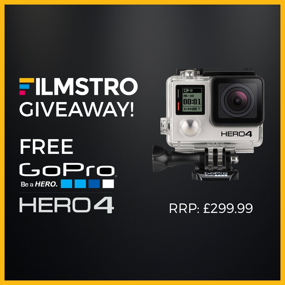 GoPro hero 4 Giveaway! Follow this account and Retweet for the chance to win!!! Winner announced on 26/10/16! #filmstrogiveaway #filmmaking