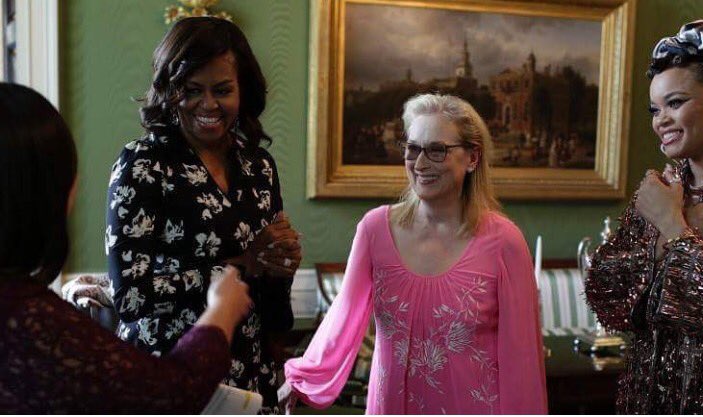 MerylStreepPage's tweet photo. NEW PICS | some more pics from yesterday and her project #LetGirlsLearn #WeWillRise 💕 #MichelleObama #MerylStreep https://t.co/kNJ1loyc3G