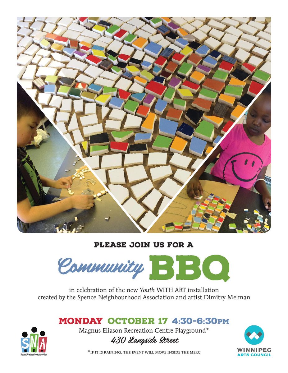 SNAcommunity's tweet photo. SAVE THE DATE: Free Community BBQ, celebrating our new art installation and playground! Oct 17. 4:30-6:30PM. 430 Langside Street. https://t.co/Fm0gwogiAk