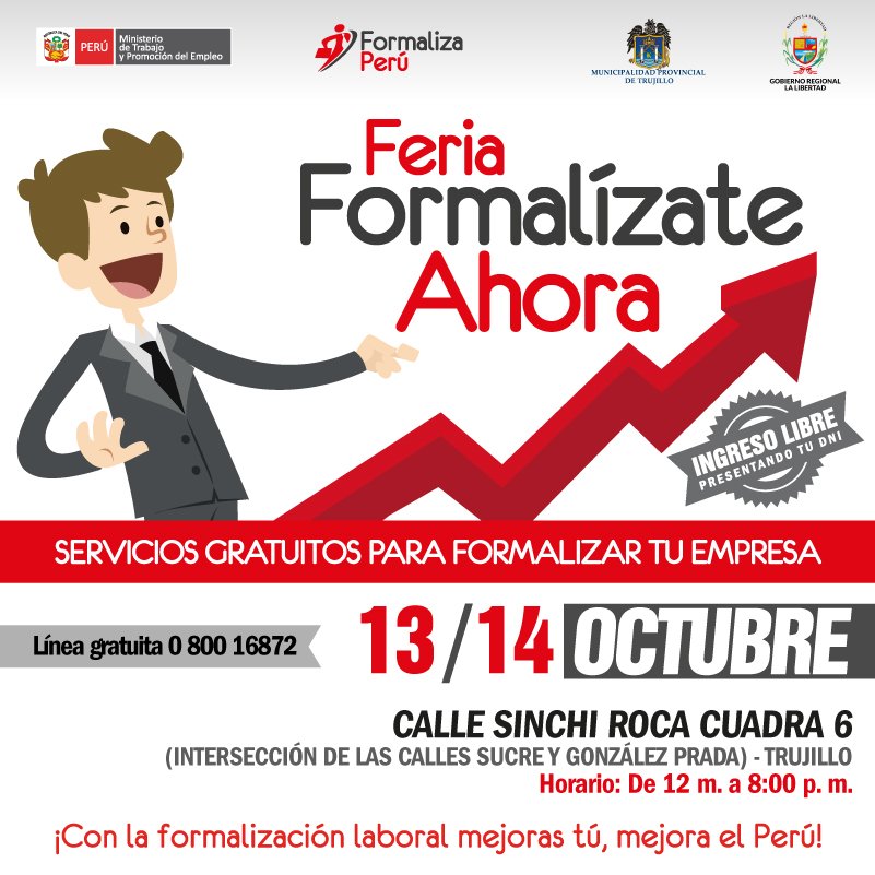 MTPE_Peru's tweet photo. ¡Atención La Libertad! ¿Tienes un negocio propio? Hoy te esperamos en la feria. ¡No olvides llevar DNI! #FormalízateAhora  ⤵ https://t.co/f2uCDlh4eA