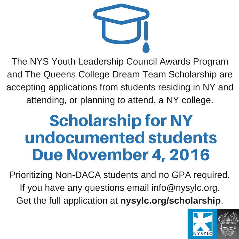 The <a href="/NYSYLC/">NYSYLC</a> &amp; <a href="/QCDreamTeam/">QC Dream Team</a> Awards Program are a great way to obtain #scholarship funds if you're #undocumented! <a href="/lyhep/">LYHEP</a> <a href="/ESINYC/">ESI in NYC</a> <a href="/DegreesNYC/">#DegreesNYC</a>