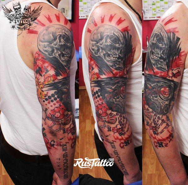 Тату рукав постапокалипсис. Китайский мертвый череп тату. Треш мастер. Треш мастер. Татуировка 1996.