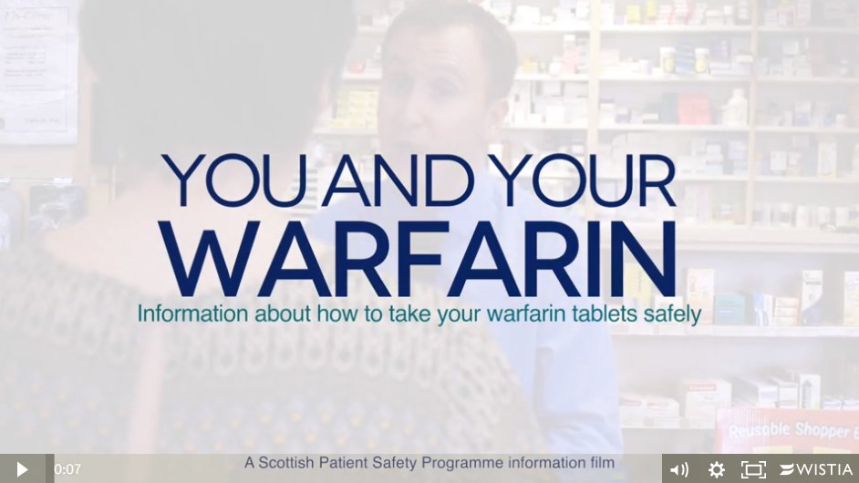 SPSP_PC's tweet photo. If you are prescribing warfarin for patients with blood clots make sure they watch this short film. https://t.co/5qutm3YGby #Thinkclots https://t.co/Mew5eCgqfF