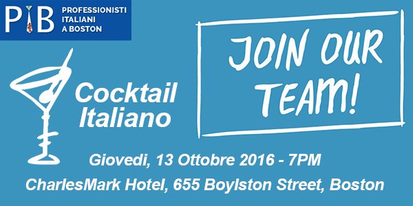 PI_Boston's tweet image. PIB Networking Cocktail domani sera alle 7:00 pm al CharlesMark Hotel. Vi aspettiamo numerosi!
#PIB #PIBoston #Boston