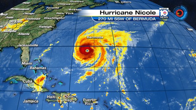 Bermuda is under a hurricane warning as Hurricane Nicole nears the island Wednesday night. https://t.co/MXw5wixOvE