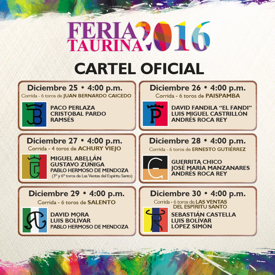 portaltaurino's tweet photo. #Cali2016 carteles para una feria incompleta una de locales, dos mixtas y tres carteles sin rematar faltando muchas figuras @portaltaurino https://t.co/vpflBgQqq6