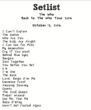 eldoctorgeek's tweet photo. Hoy se presenta por primera vez en México la legendaria banda #TheWho y este será el #setlist #backtothewhotour https://t.co/NpE7gfHMmL