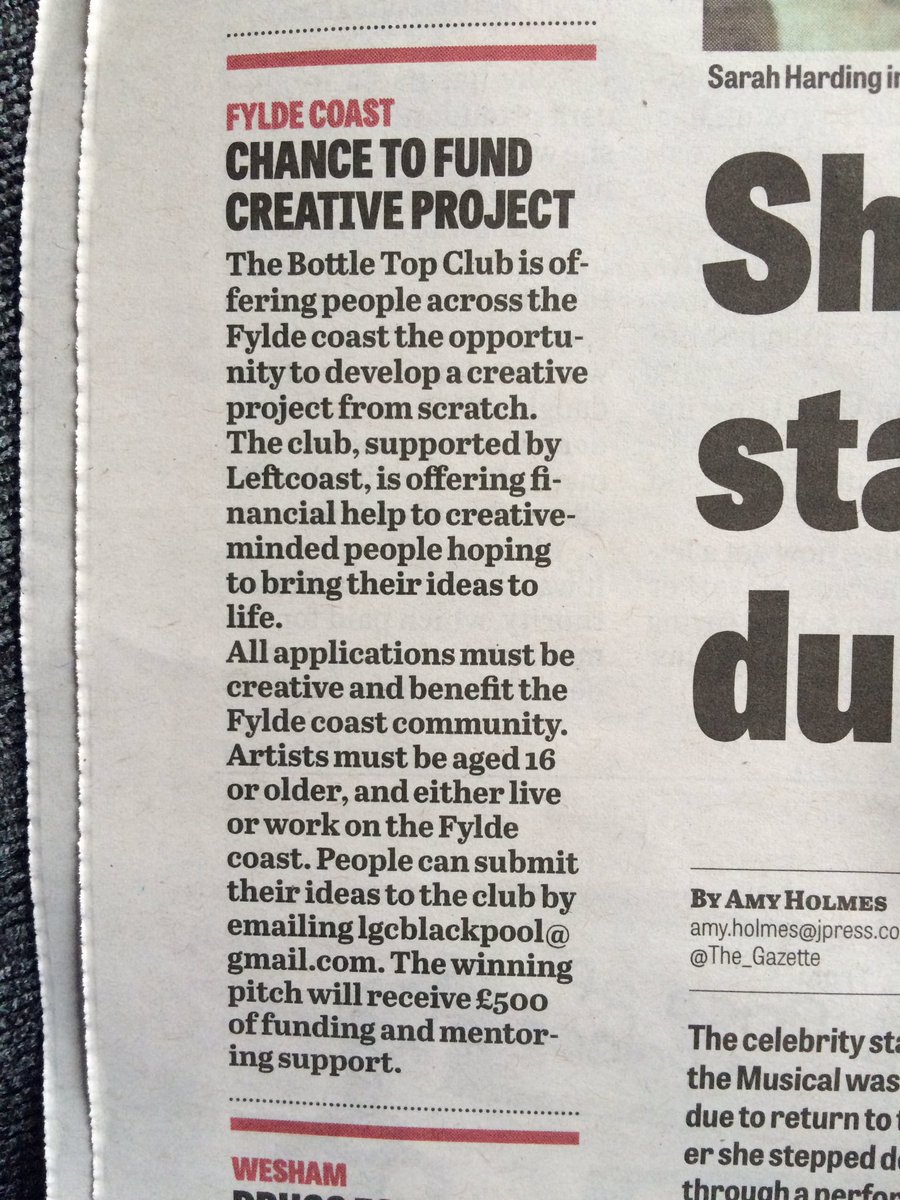 creativebpool's tweet image. Thanks to @The_Gazette for supporting The Bottle Top Club supported by @LeftCoastUK with an article in today's paper #art #Blackpool