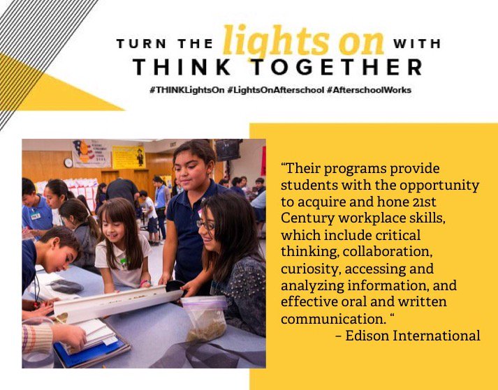thinktogether's tweet photo. Click to read why #afterschool matters to @edisonintl. https://t.co/62boI8o4xK #THINKLightsOn #LightsOnAfterschool #AfterschoolWorks https://t.co/NbfD64vwwo
