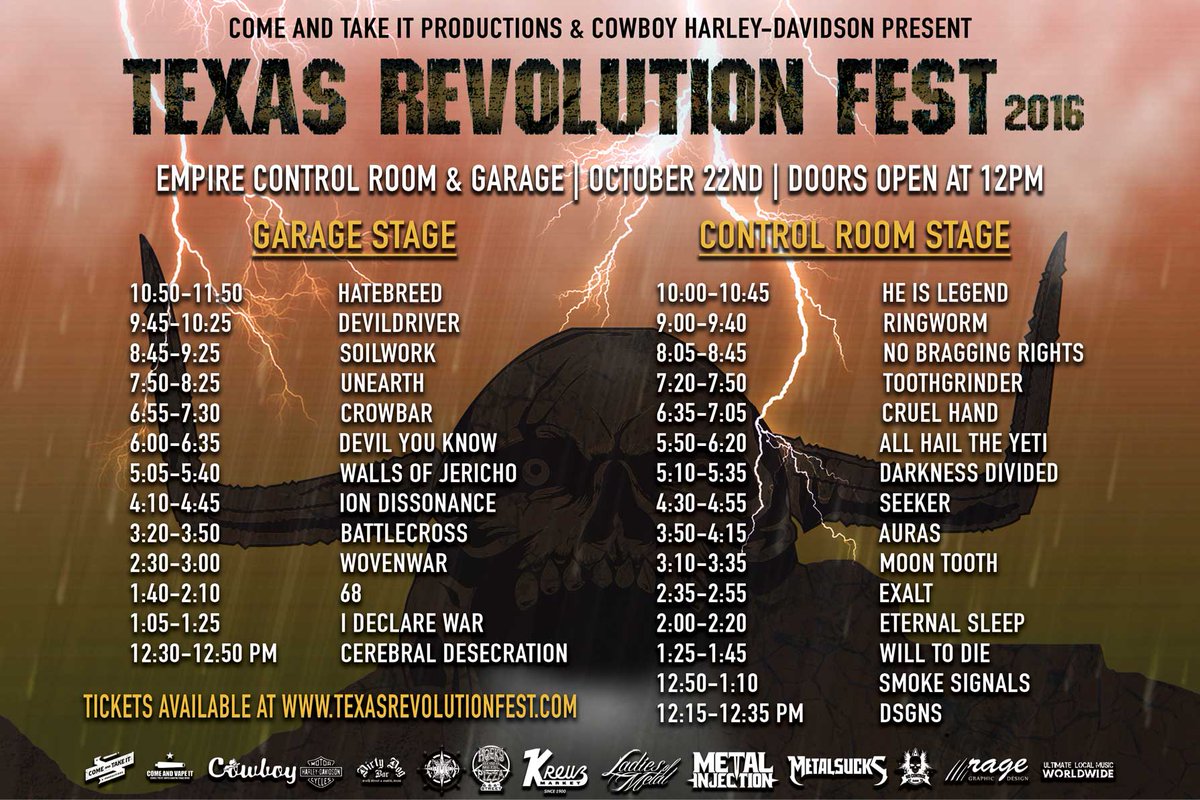 #TexasRevolutionFest is next week! We play at 5:05 on the Garage Stage.